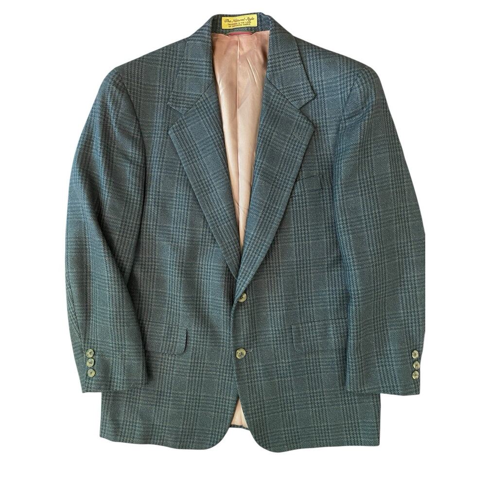Vtg Nordstrom The Natural Style Men’s Blazer 100% Wool Blue Green Plaid USA 43R‎